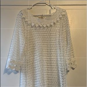 white crocheted cover up
